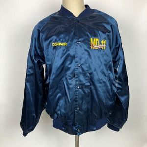 VTG Hartwell Mens Convair MD-11 Blue Satin Jacket Sz XL Planes Aviation Airplane